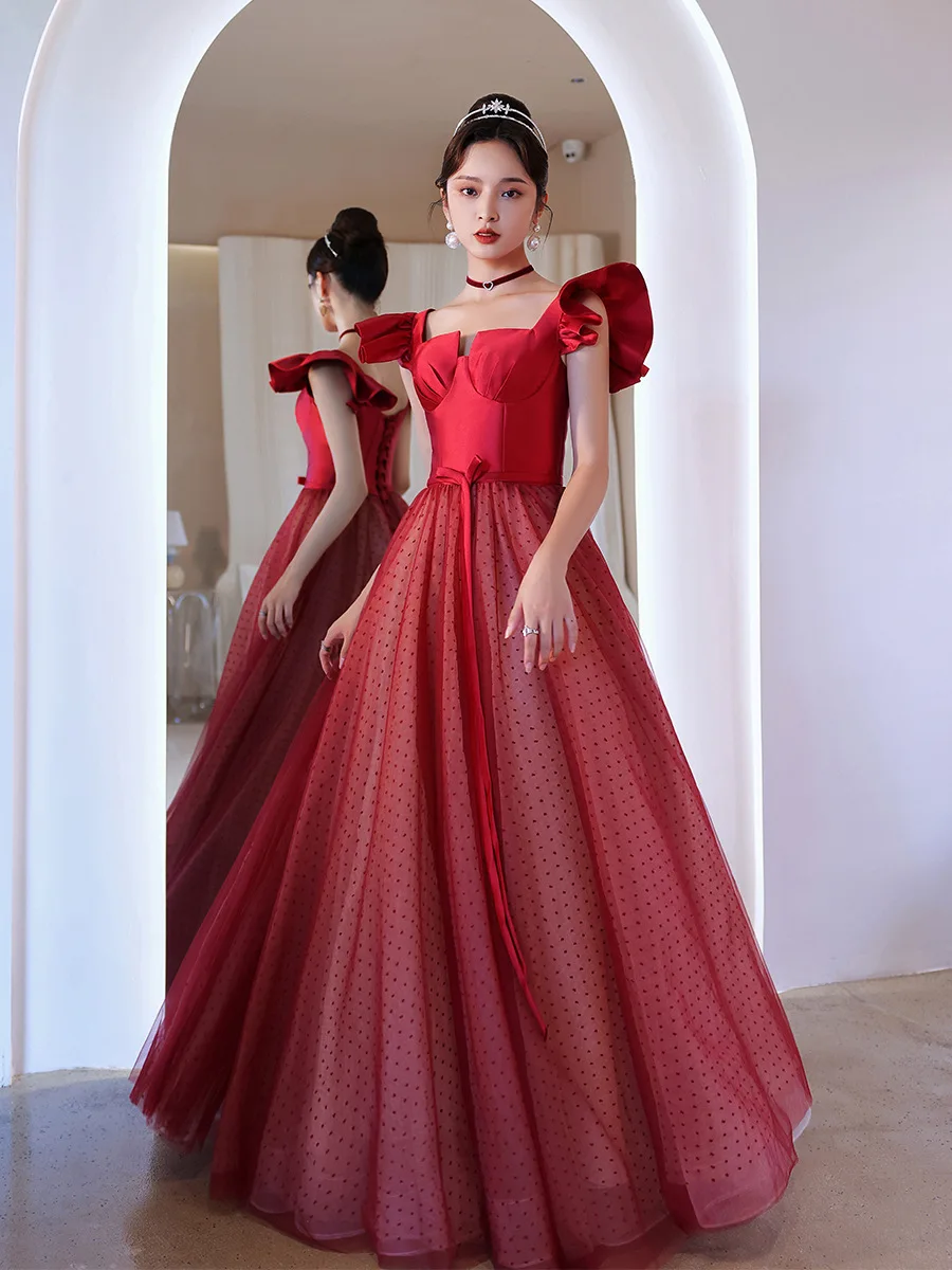 2022 Bride Toast Clothing Formal Party Dresses Women Long Floor Length A-Line Tulle Evening Dresses