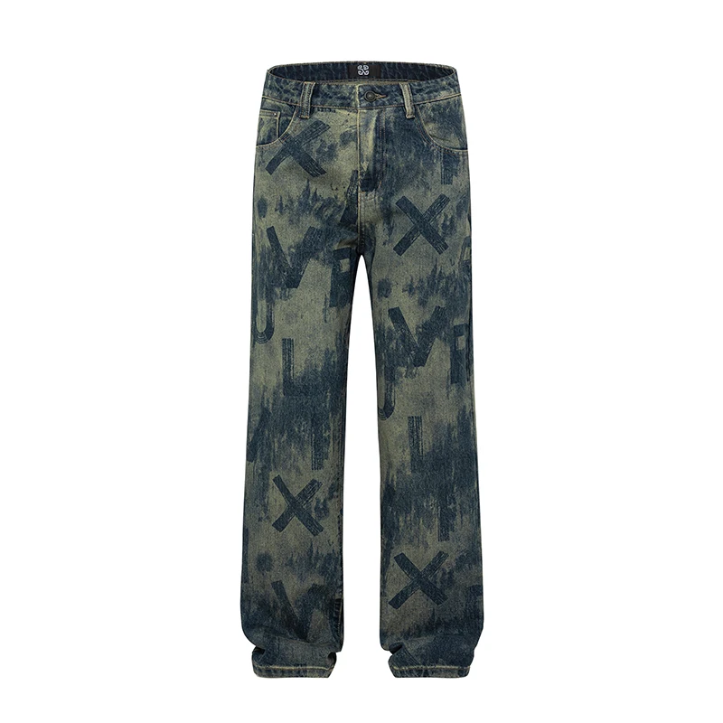 Jean Droit Ample Bleu Rétro pour Homme, Pantalon de Marque Haut de Gamme, avec Lettres Imprimées Personnalisées, Streetwear, Nouvelle Collection Automne 2024