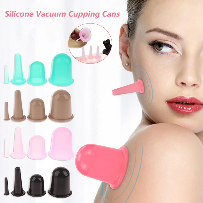 

4 Cups Set Silicone Vacuum Cupping Massage Jars Anti Cellulite Massage Facial Suction Cups Face Neck Lift Skin Scraping Guasha
