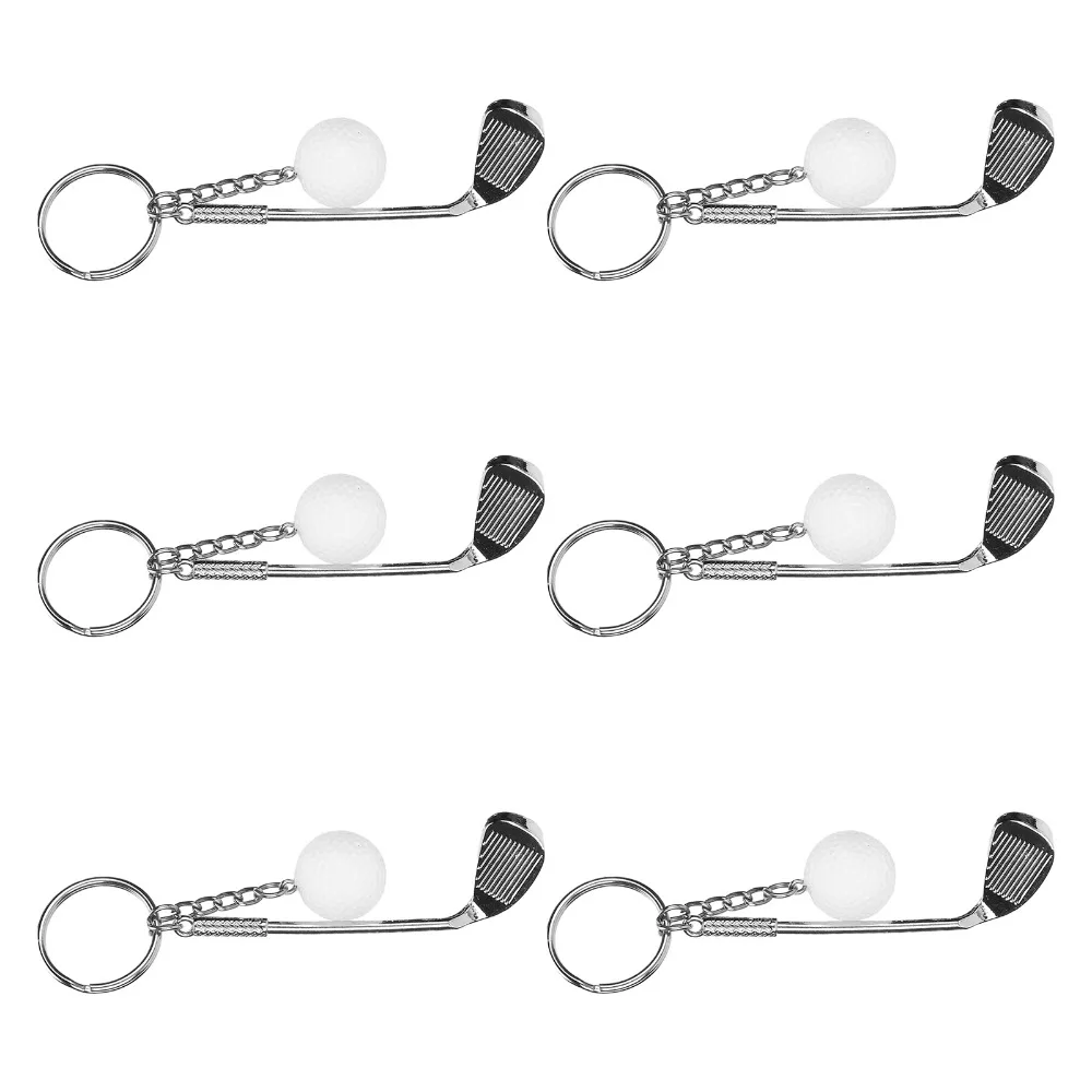 6pcs Electroplating Golf Club Keychain Funny Design Pendant Decoration Alloy Key Ring Fashionable Alloy Key Ring Pendant Handbag