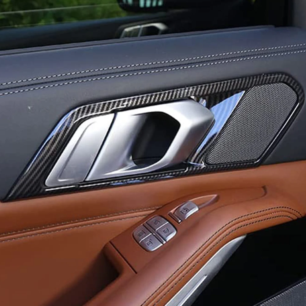 ABS Carbon Fiber Car Inner Door Handle Bowl Panel Covers for BMW X5 G05 2019-2021
