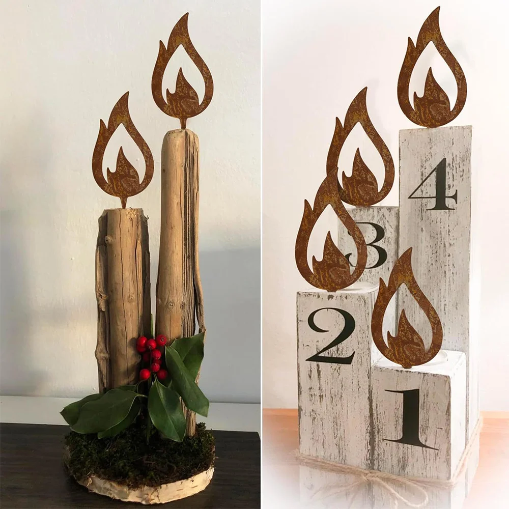 CIFBUY 5Pcs Rusted Iron Christmas Candle Holder, Simulated Flame Decor Sign, Durable Metal, Rustproof Waterproof Indoor