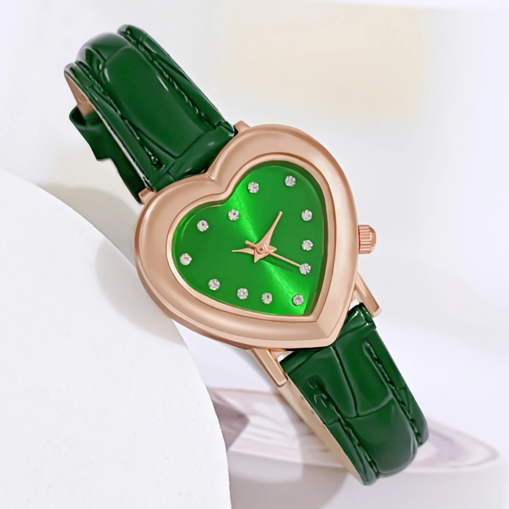 Kegllect Women Heart Shaped Multicolored Minimalist Temperament High-end Elegant Diamond Quartz Watch