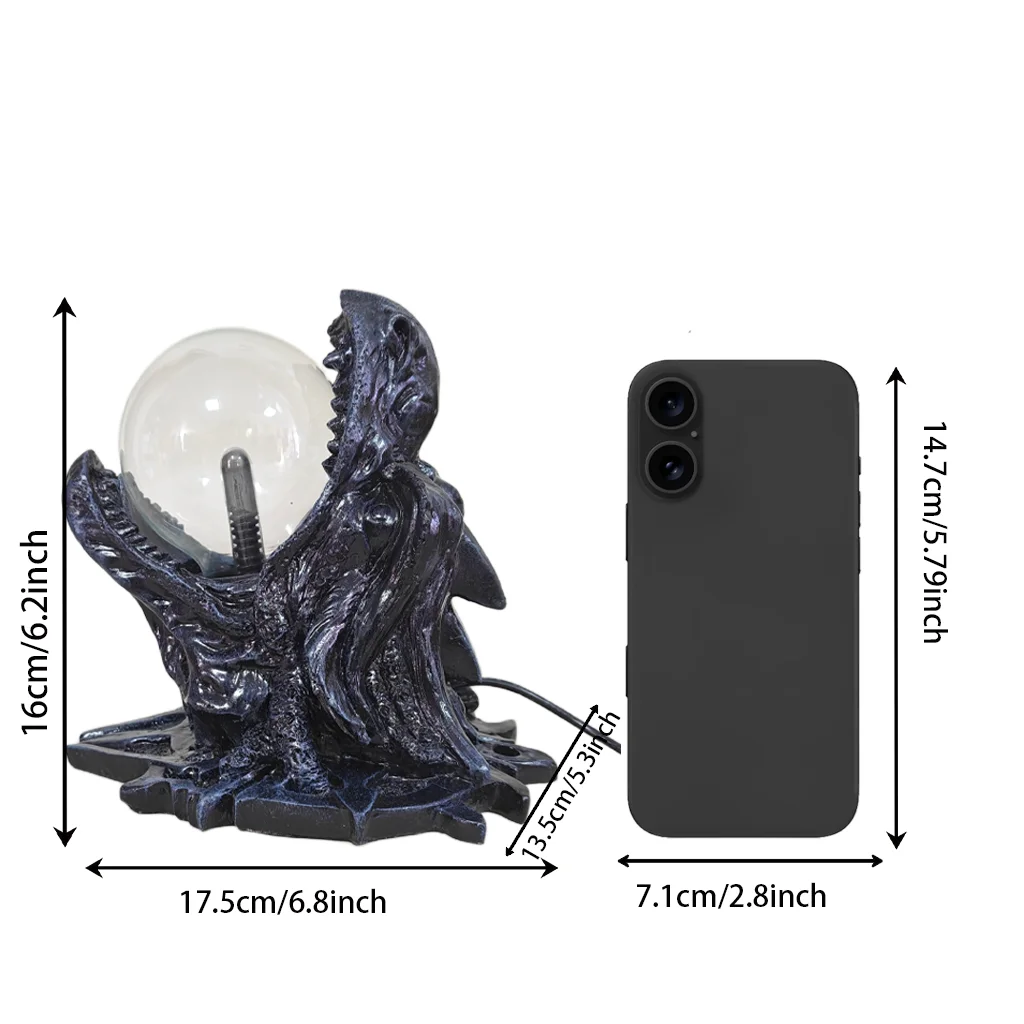 Plasma Ball Skull Lamp Interactive Lightning Sphere Gothic Horror Decor LED Night Light Halloween Desk Ornament Gift - view 5