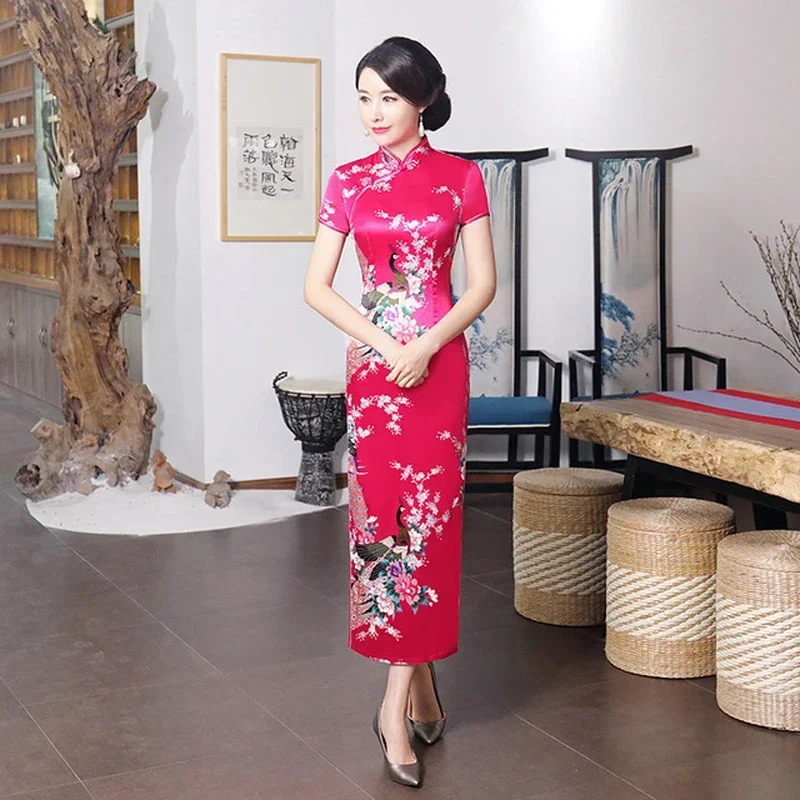 Rose red Chinese Bride Wedding Dress 2019 New Sexy Long Cheongsam Elegant Slim Summer Qipao High Quality S M L XL XXL 3XL