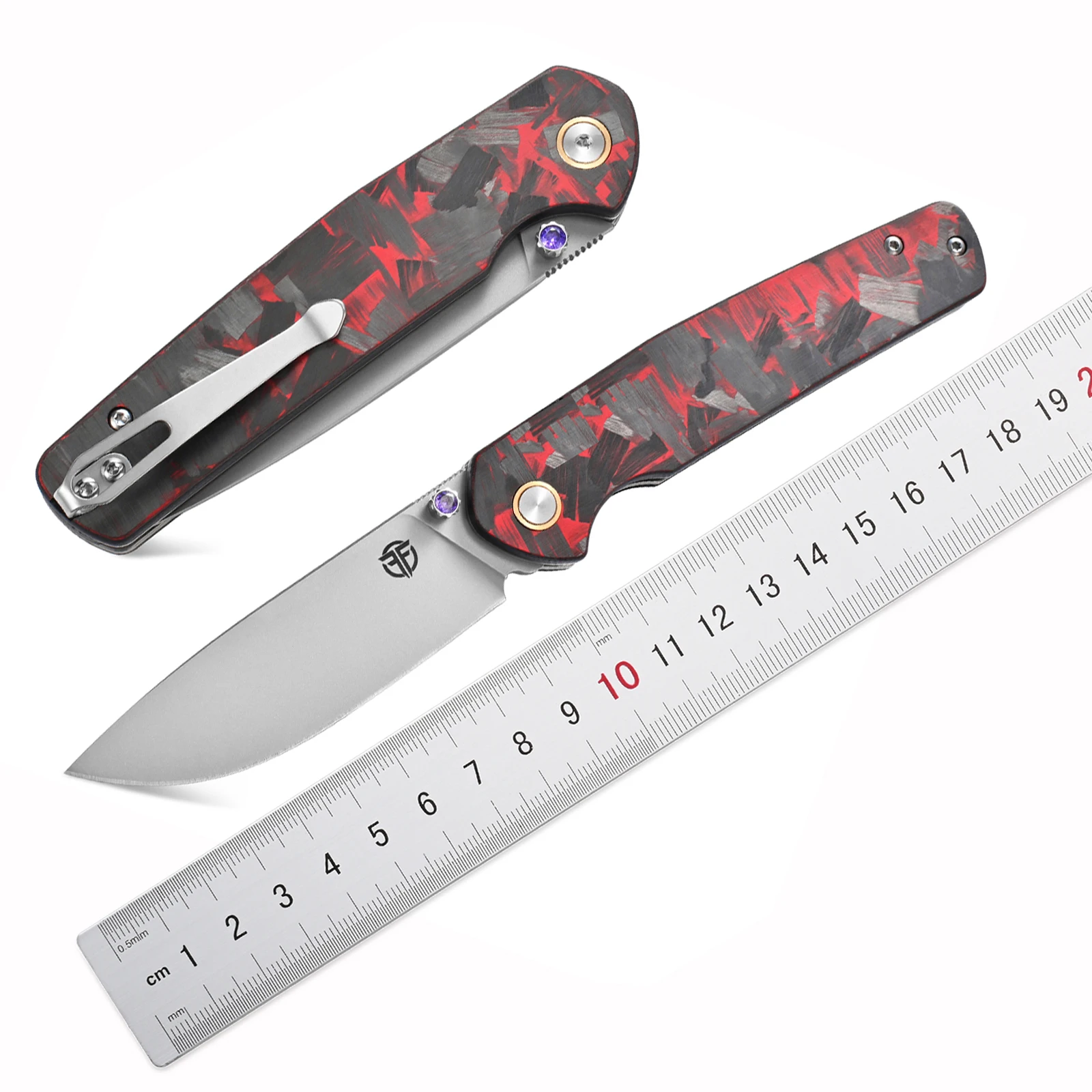 FF27 Pocket Knife 14C28N Steel Blade Carbon Fiber Handle Folding Knife with Clip for Outdoor Camping Fishing Working EDC Tool