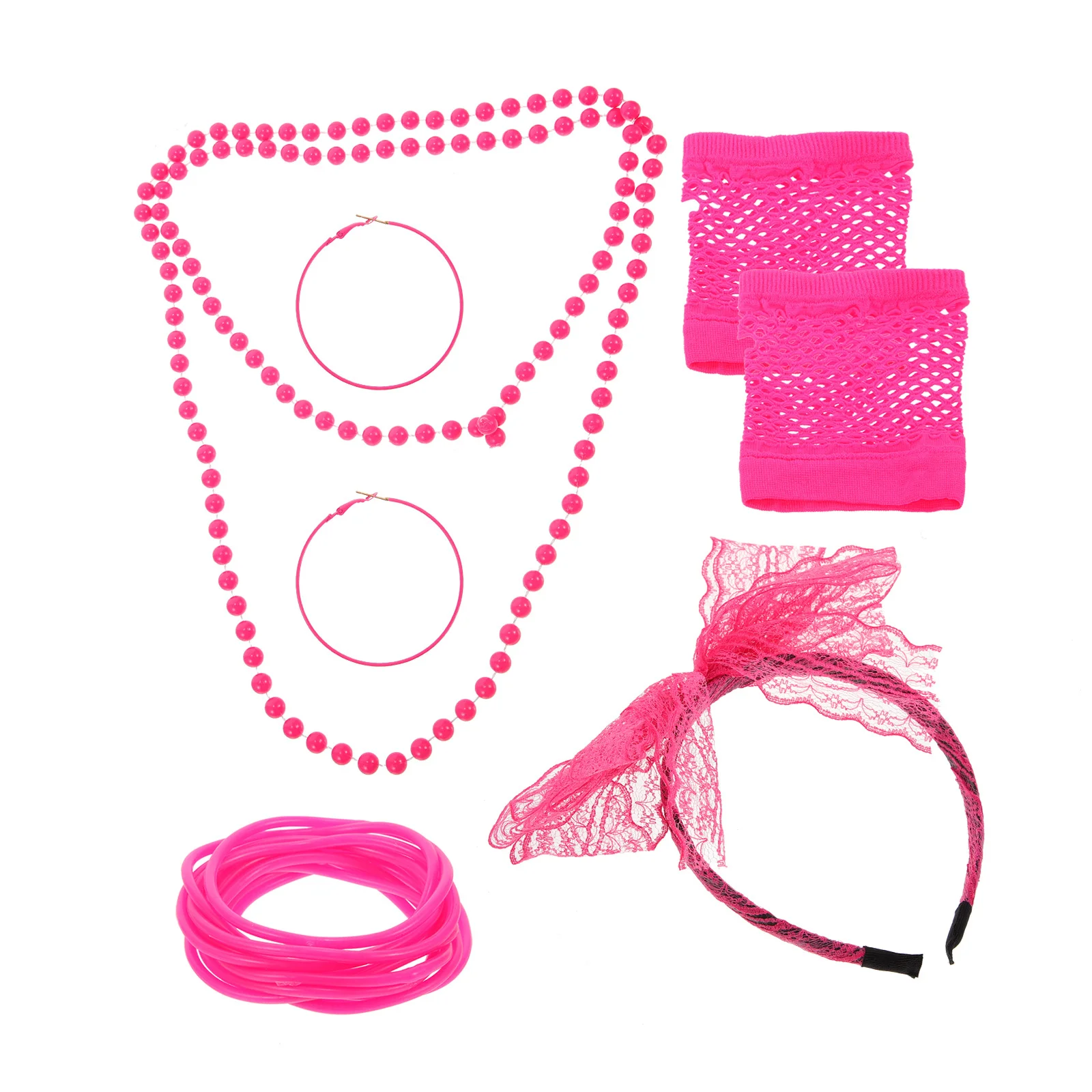 Kit d'accessoires de Costume des années 80, 1 ensemble, collier de Style Vintage, bandeau, gants en résille, lunettes, bracelet, tenue de fête rétro pour femmes