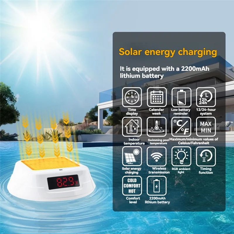 L68A Floating Pool Thermometer Solar Powered Swimming Pool LED Digital Water Thermometer With RGB Lighting