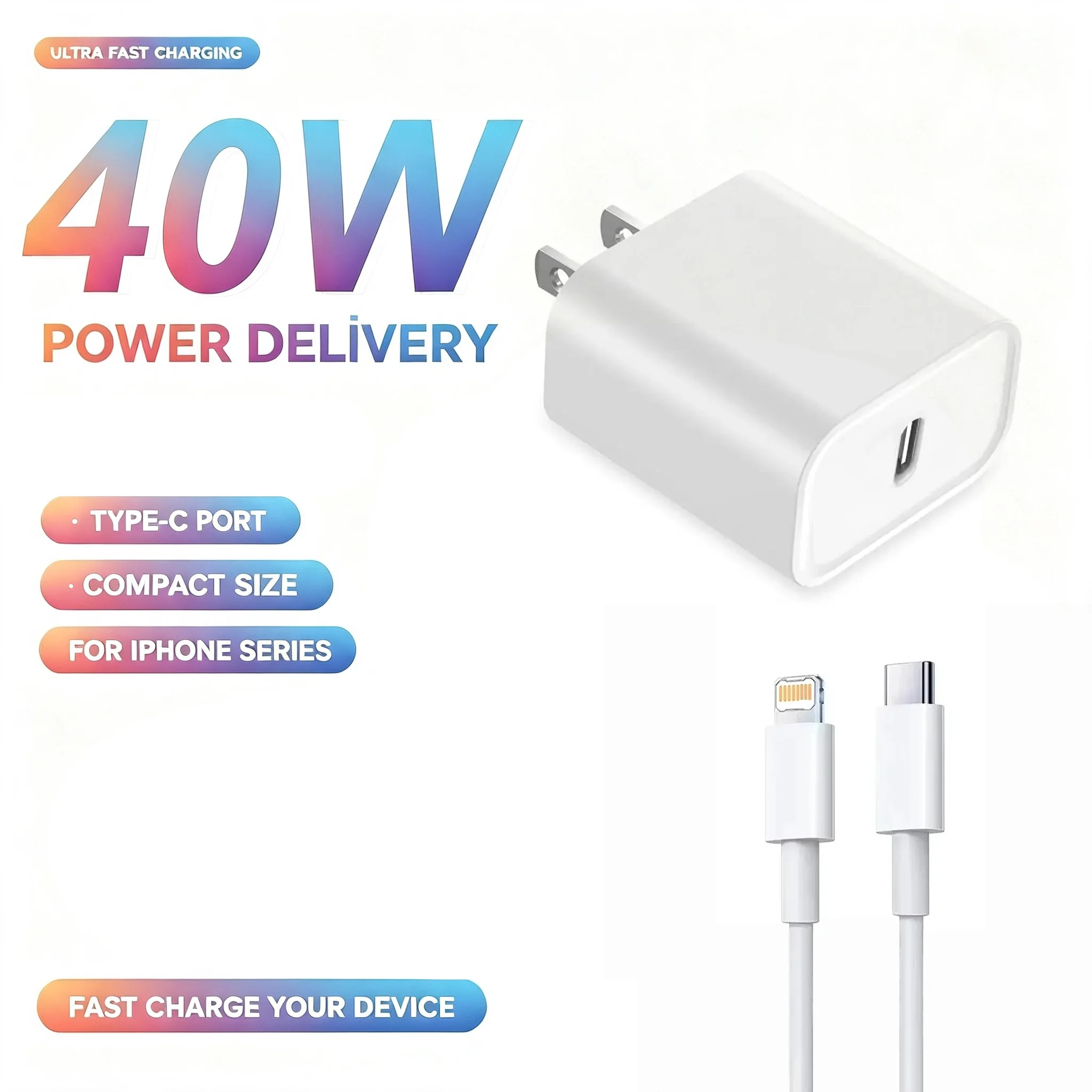 40W For iPhone Charger USB Type C Fast Charger For iPhone 17 16 15 14 13 12 11 Pro Max Plus PD Charge Cable Accessories