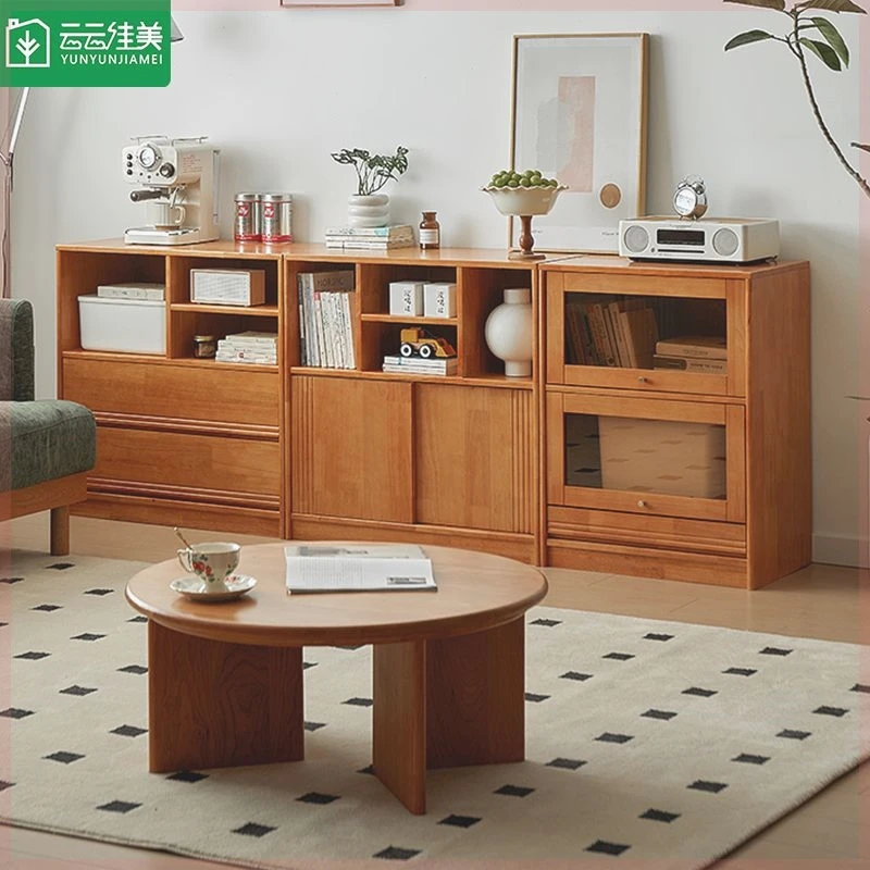 

All solid wood bookcase free combination cherry wood color Japanese style