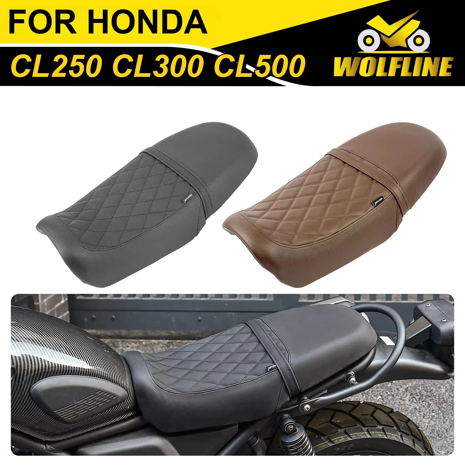 WOLFLINE 2-Up Seat Pad Rider Passenger Saddle Cushion for Honda CL250 CL300 CL500 SCL250 SCL300 SCL500 2023-2024