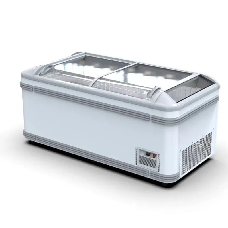 

Open Top Combined Island Cabinet Deep Freezer Ice Cream Fridge Sliding Glass Top Door Display Showcase