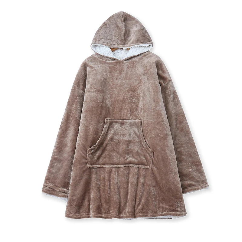 Lamb Fur Home Clothes Winter New Women's Medium Long Version Lazy Blanket Long Sleeve Hooded Fleece Shirt Casual Home Scenarios