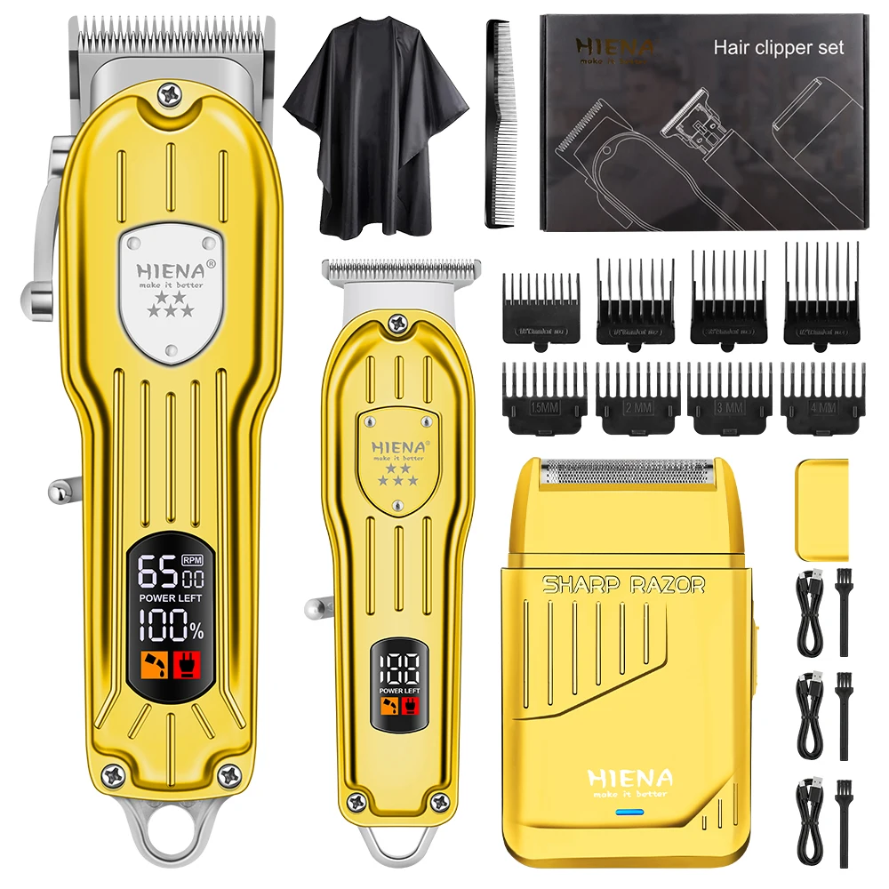 

HIENA Gold 3-in-1 Hair Clipper Kit Cordless Barber Trimmer & Foil Shaver with LCD Display for Men
