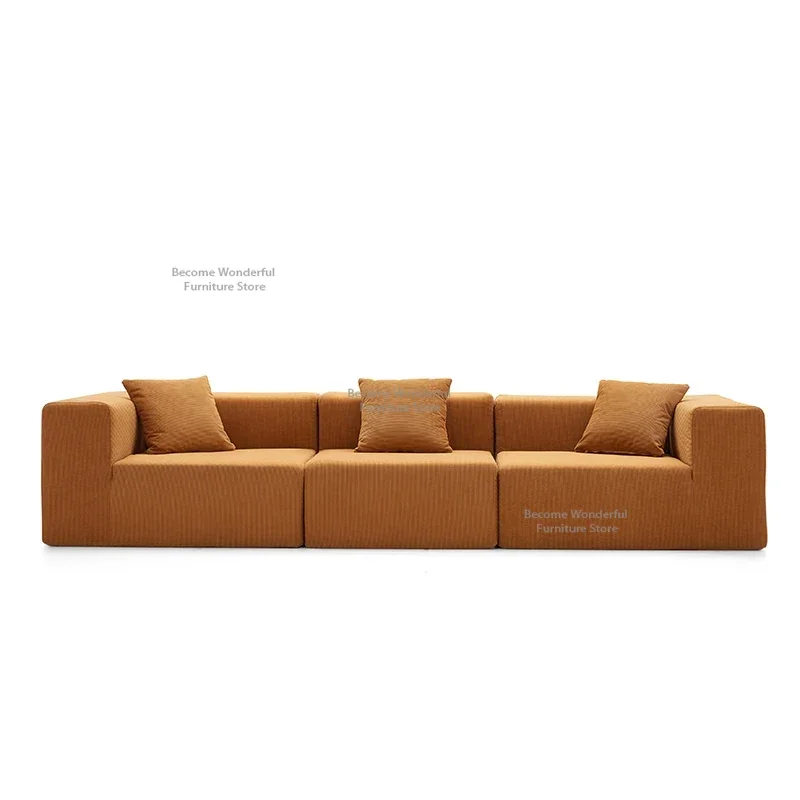 American Retro Style Fabric Living Room Sofa Small Flat Straight Row Corduroy Vacuum Compression Sofa Home Furniture