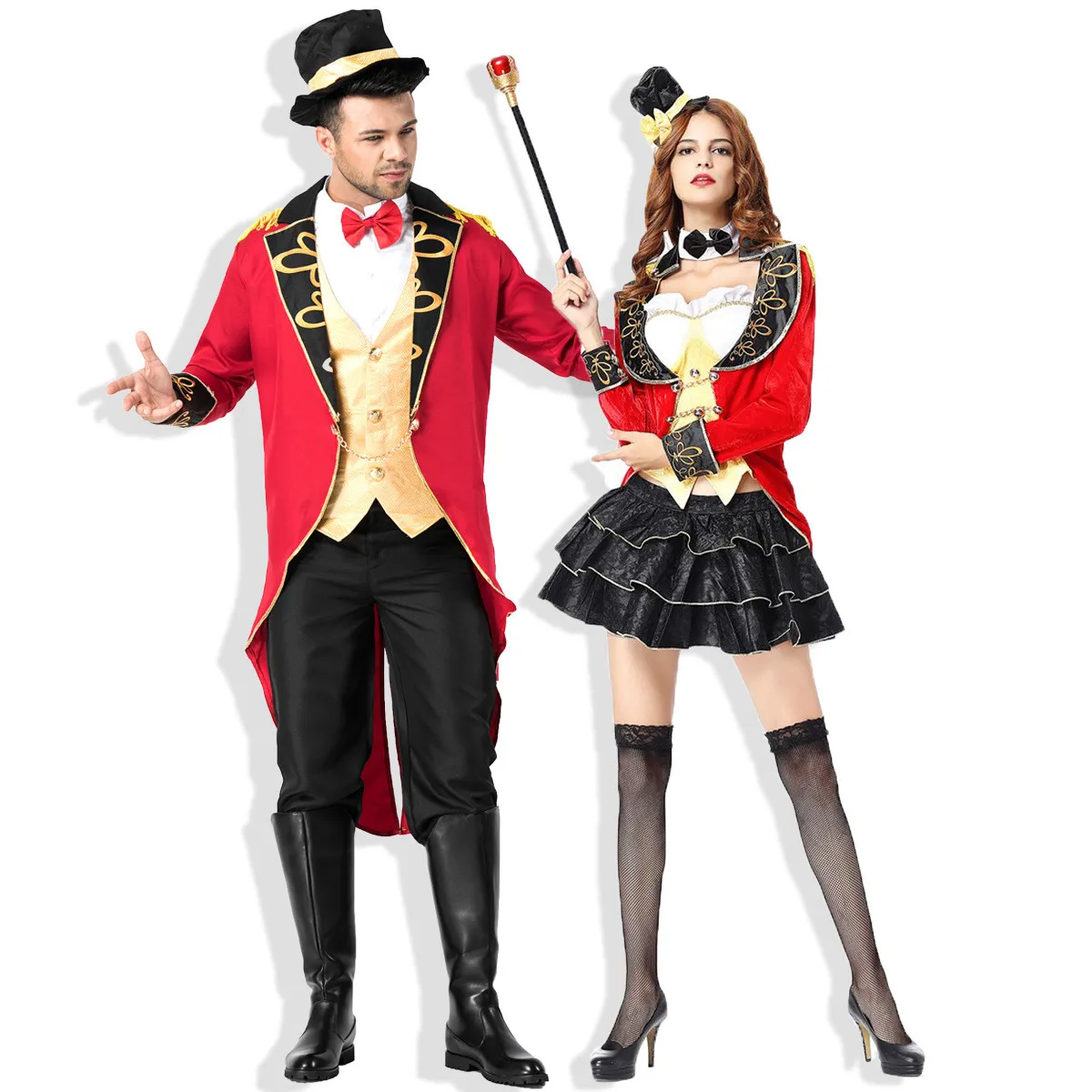 

Carnival Halloween Magician Couples Circus Ringmaster Costume Women Men Cosplay Masquerade Dress Up Clown Outfit Tuxedo Coat