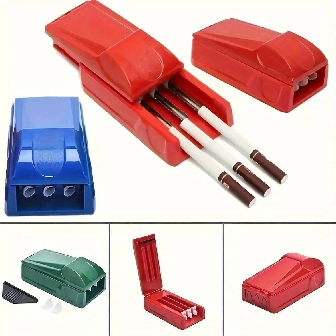 1 بكرة سجائر يدوية شديدة التحمل مع 3 حشوات أنبوبية لا تحتاج إلى كهرباء، تصميم مدمج محمول أحمر، مناسب للسفر،