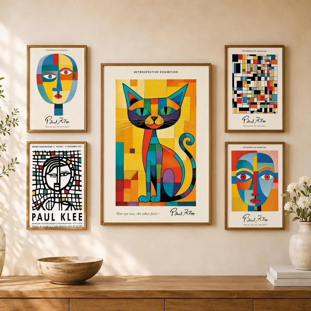 Mid Century Abstract Geometric Faces Cats Birds Bold Color Blocks Poster Home Room Cafe Club Decor Aesthetic Art Wall Painting