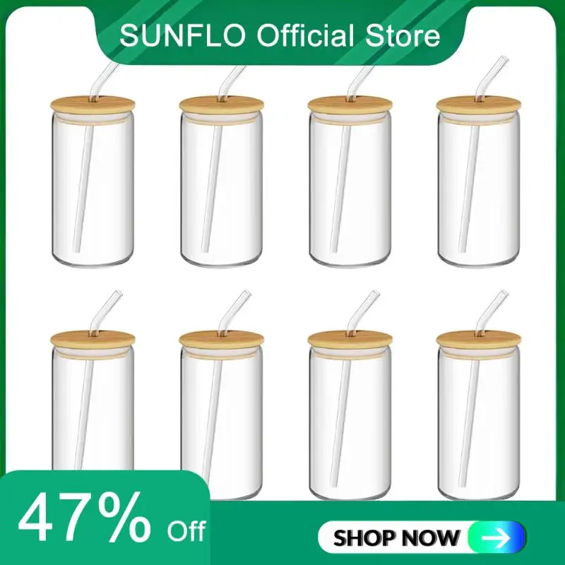 

Набор стекол SUNFLO из 8 предметов, стекло в форме банки с крышкой, соломинка, стильный подарок для друзей и родственников
