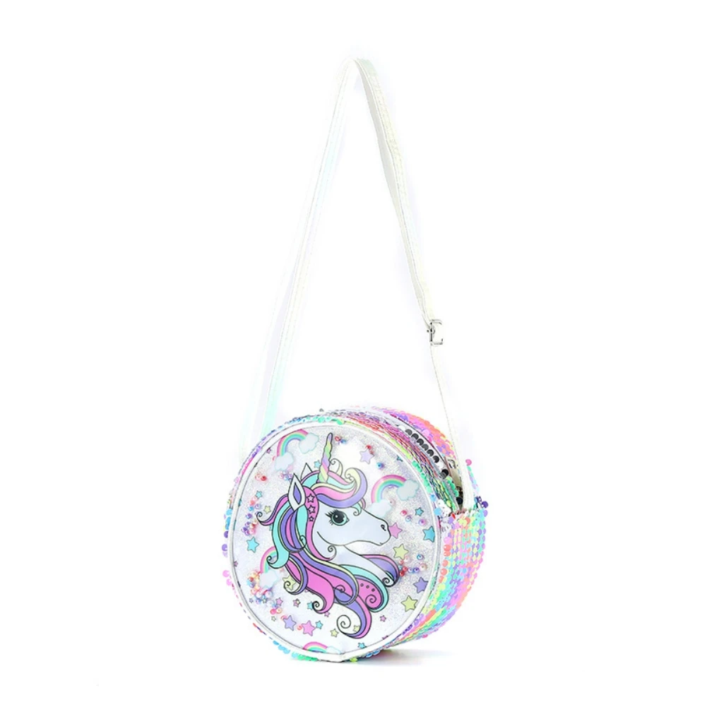 Spring Kids Bag Girl Cute Cartoon Print Sequin Crossbody Bags Adorable kids Fashion Casual Shoulder Bag Children Accessories