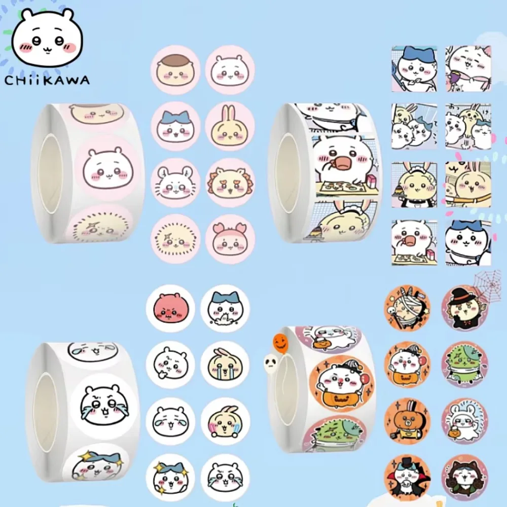 Chiikawa Roll Stickers Bulk - 500PCS Round/Square Stickers | Perfect Party Favors, Stocking Stuffers, Classroom Rewards for Chii