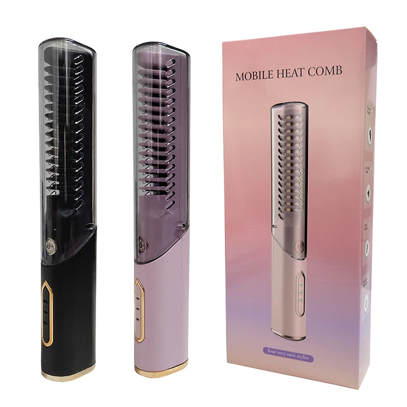 

Portable Wireless Electric Hair Brush Heating Hair Straightener 2 IN 1 Home Travel Womem Anti-scalding Hair Straight Curly Comb