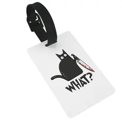Cat What Murderous Black Cat With Knife Luggage Tags Suitcase Accessories Travel PVC Cute Baggage Boarding Tag Portable