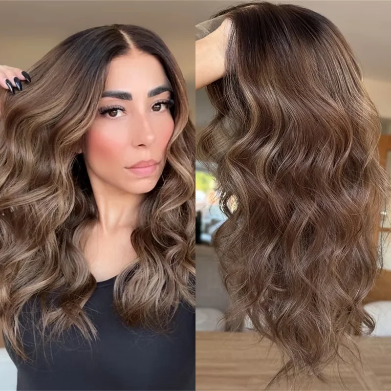 

New In Glueless Wigs Highlight Ombre Brown Blonde Synthetic Lace Front Wig Natural Preplucked Hairline Party Daily Cosplay Wig