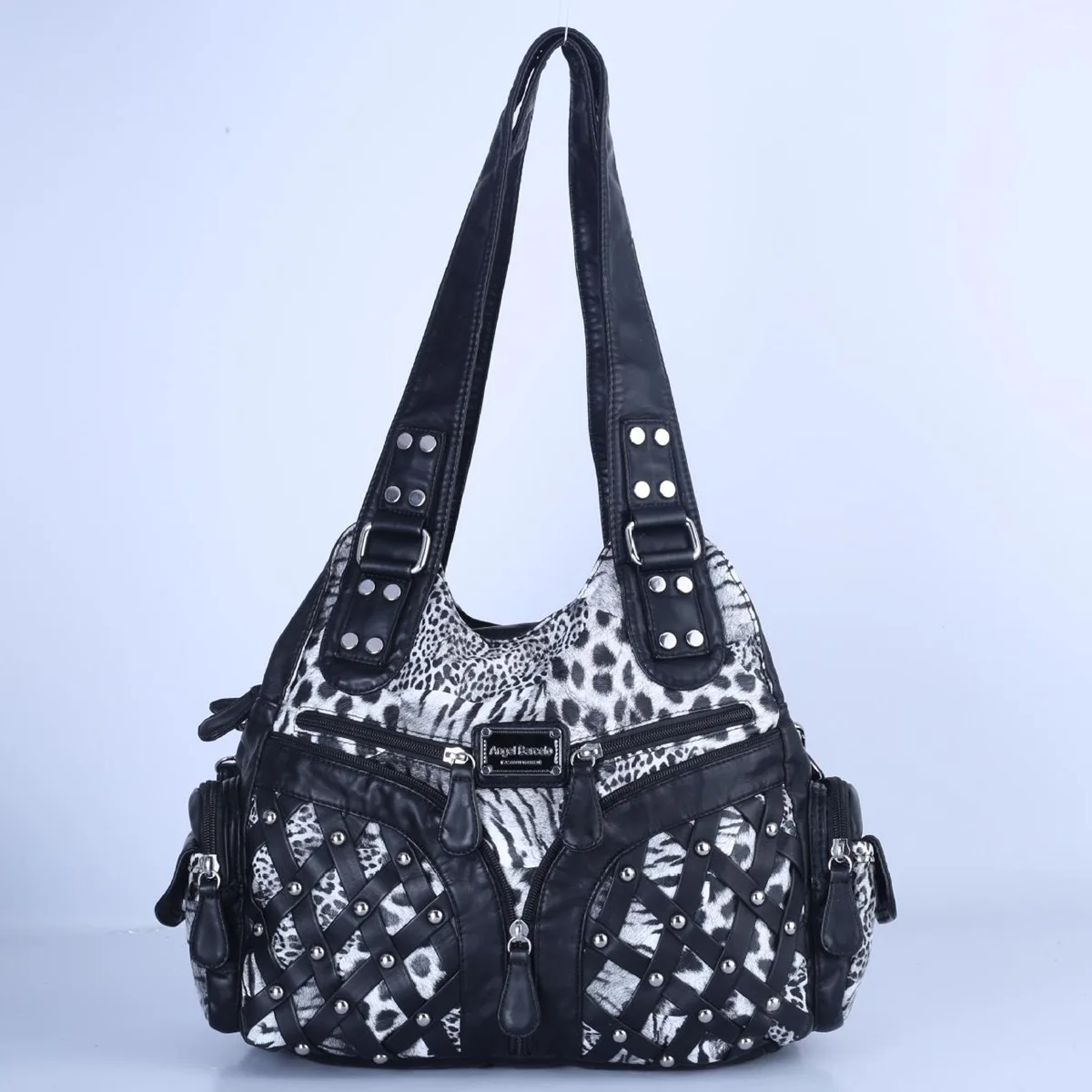 

Angel kiss Women PU Shoulder Bag Casual Rivets Bag Hobo Messenger Handbag Satchel Large Tote Bag