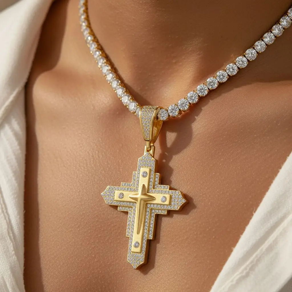 Luxurious 14K Gold Moissanite Necklace Italian Craftsmanship Elegant Handcrafted Design Unique for Women Fine Jewelry Gift
