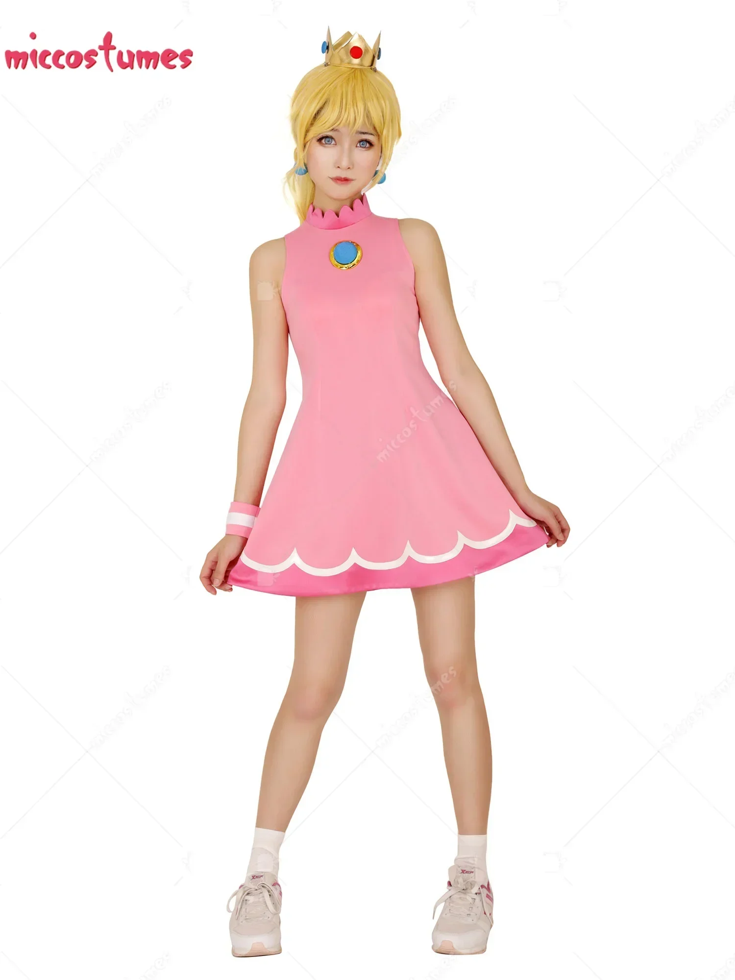 Miccostumes Women's Tennis  Peach Dress Cosplay Costume with Crown for Women Princess Cosplay Costume