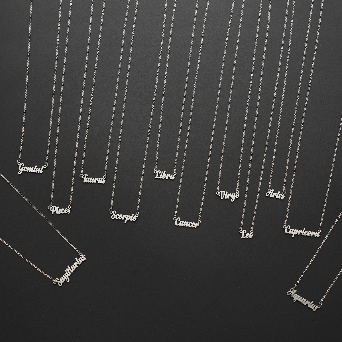 Amazon's new twelve constellations necklace ins retro art font European and American niche cross-border collarbone chain wholesa