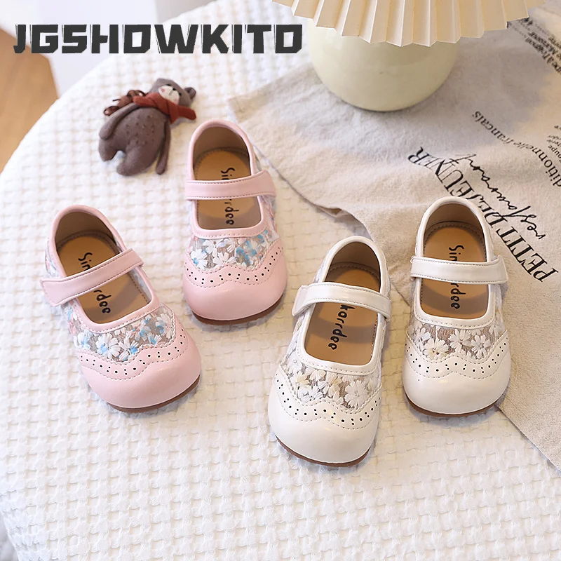 JGSHOWKITO Girls Casual Shoes with Hollow Flowers Princess Sweet Kids Flats Spring Autumn Cut-outs Soft Cute Non-slip Breathable