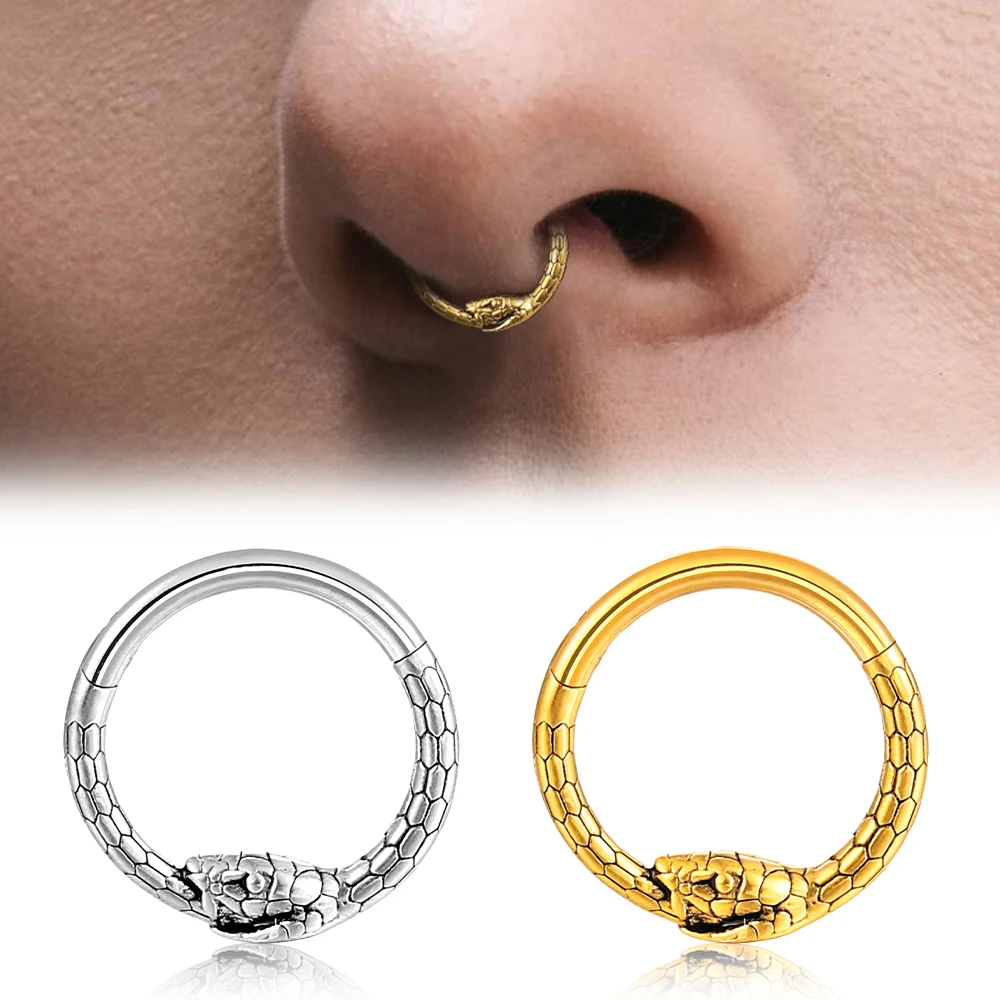 

Giga 1Pcs 316L Surgical Stainless Steel Snake Nose Rings Cartilage Hoop Segment Septum Clickers Piercing Body Jewelry Earrings