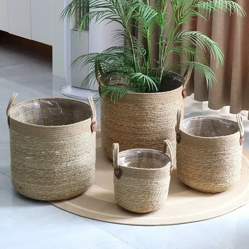 Natural Seagrass Wicker Planter Basket Toy Storage Basket Home Decoration Basket Sundries Organizer for Garden Storage Bin