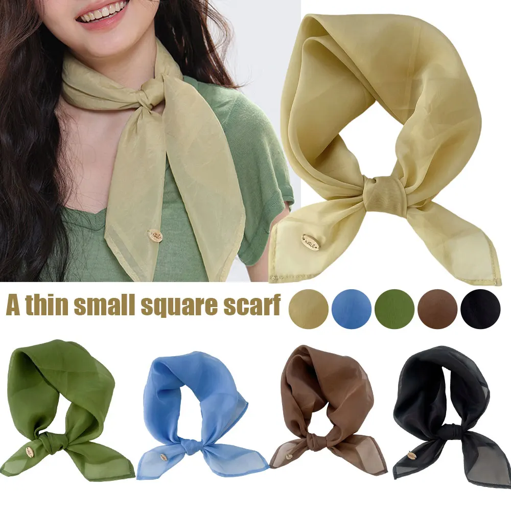 

Модный маленький квадратный платок 67 см, однотонный, для защиты от солнца, многофункциональный: шарф на шею, повязка на голову, бандана