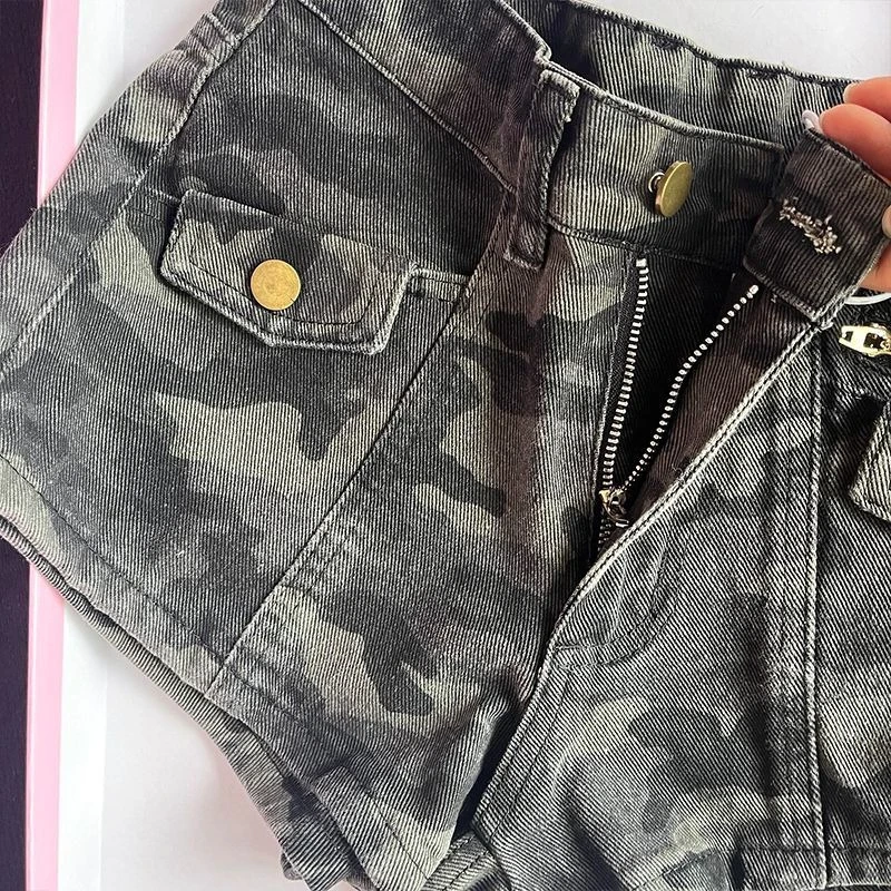 Women's Vintage Camouflage Denim Shorts Y2k Sexy Punk Shorts Spicy Girl Gothic Retro Streetwear Summer Short Jeans Clothing
