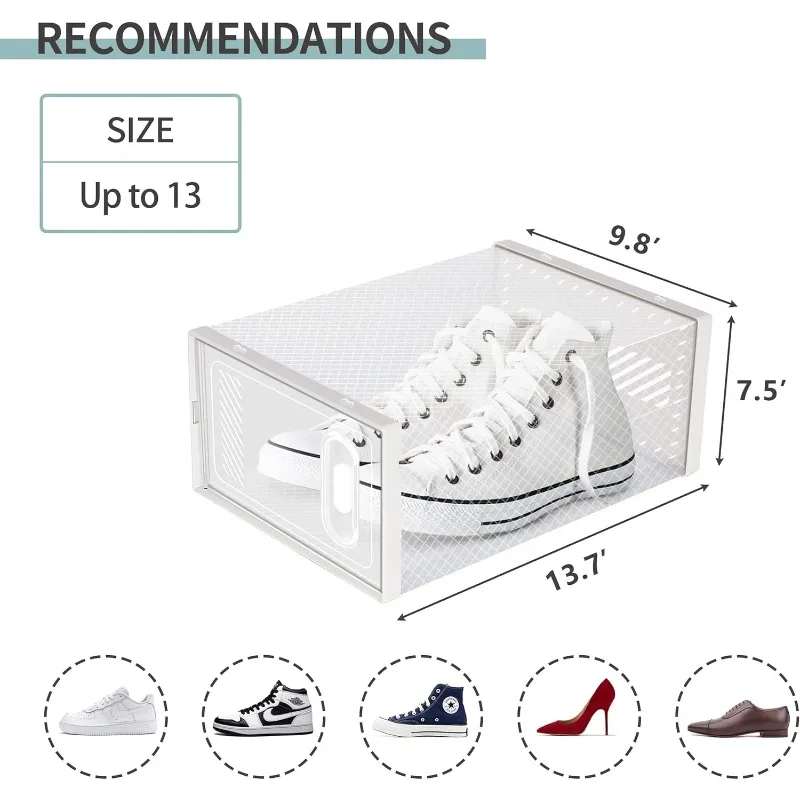 12 Pack XX-Large Shoe Storage Boxes, Shoe Boxes Clear Plastic Stackable, Shoe Organizer Boxes with Lids, Container Boxes