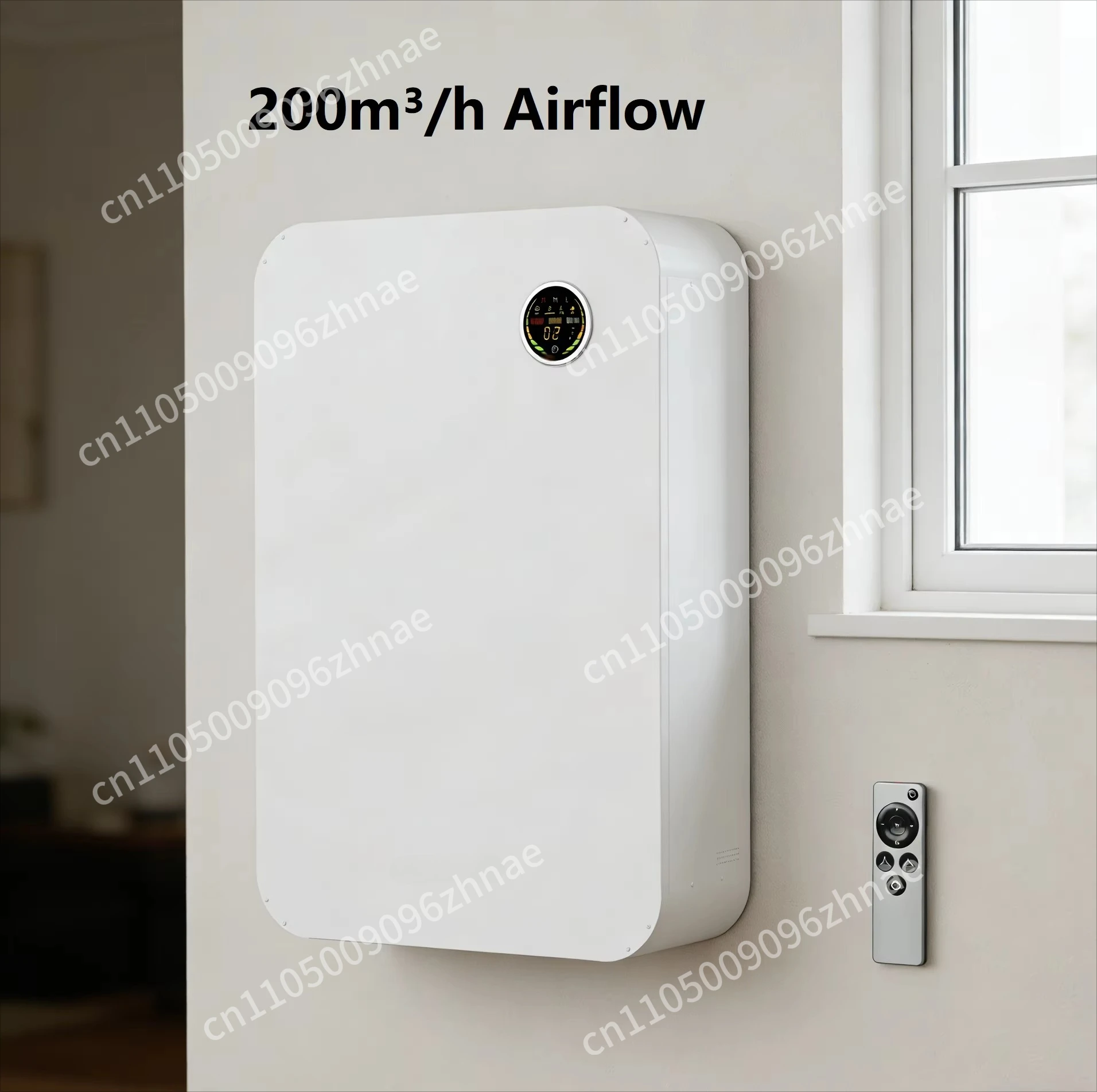 200M ³/h wall-mounted fresh air purifier with H13 HEPA filter and primary carbon filter, one-way blower fan ventilator