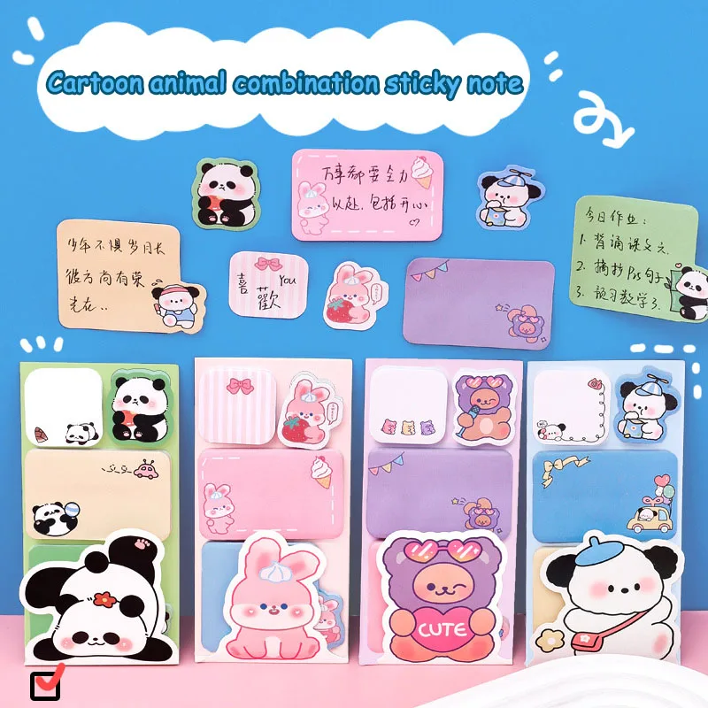 Cute combination post-it notes students high color value cartoon panda note book hand account  message strips school supplies