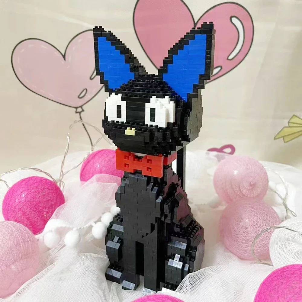 Animal World Black Cat Dog Sit Pet Bow 3D Model DIY Mini Diamond Blocks Bricks Building Toy for Children Gifts