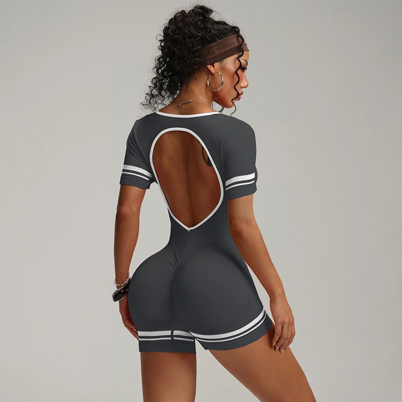 2026 Sexy O-Collo Backless Breve Tuta Sportiva Delle Donne Palestra Allenamento Body Donna Stretto Stretch Training Push Up Yoga Pagliaccetti