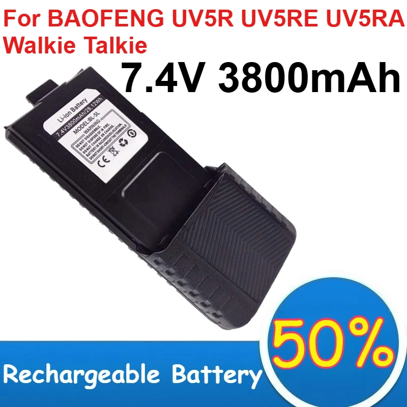 

7.4V Lithium Battery 3800mAh Capacity TYPE-C Rechargeable Longer Version for BAOFENG UV5R UV5RE UV5RA Walkie Talkie Batteries