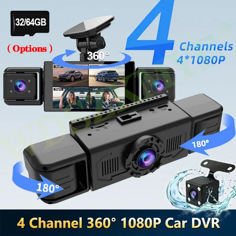 

3/4 Channels 360° Car Dash Cam 1080P Video Recorder Car DVR Parking Monitor Front Right With Rear View Night Vision Black Box
