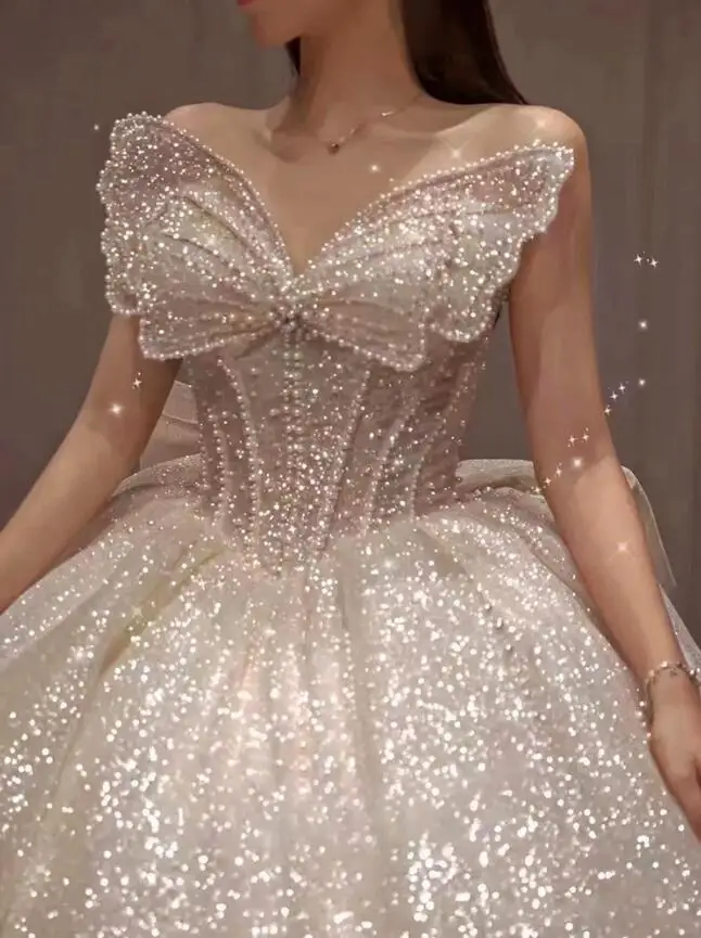 4027 A Line Carol Elegant Wedding Dresses For Women 2024 Beaded Appliques Lace Up Sexy Princess Wedding Gown