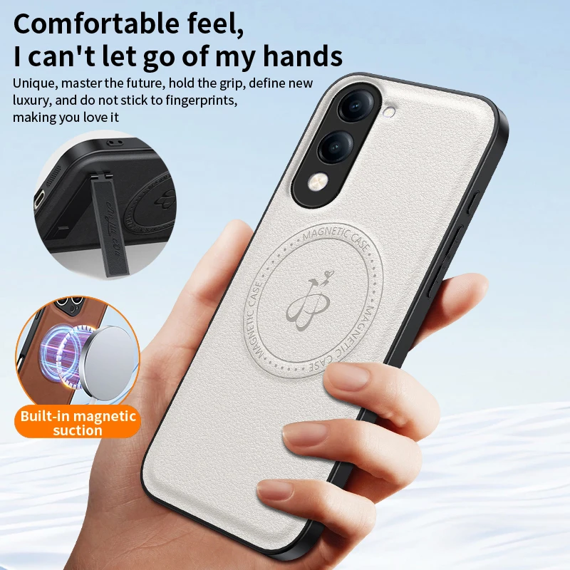 

Чехол для Vivo Y04, Y19e, Y19S, GT, Y29t 5G/4G с защитой объектива, мягкий, с магнитной беспроводной зарядкой, кожаная задняя крышка