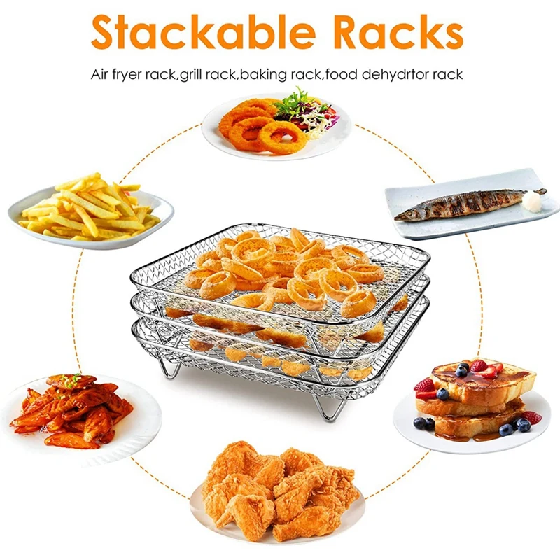 1 Set 8 Inch Square Three Stackable Rack Multi-Layer Dehydrator Rack For Instant Vortex Fryer,,COSORI Fryer