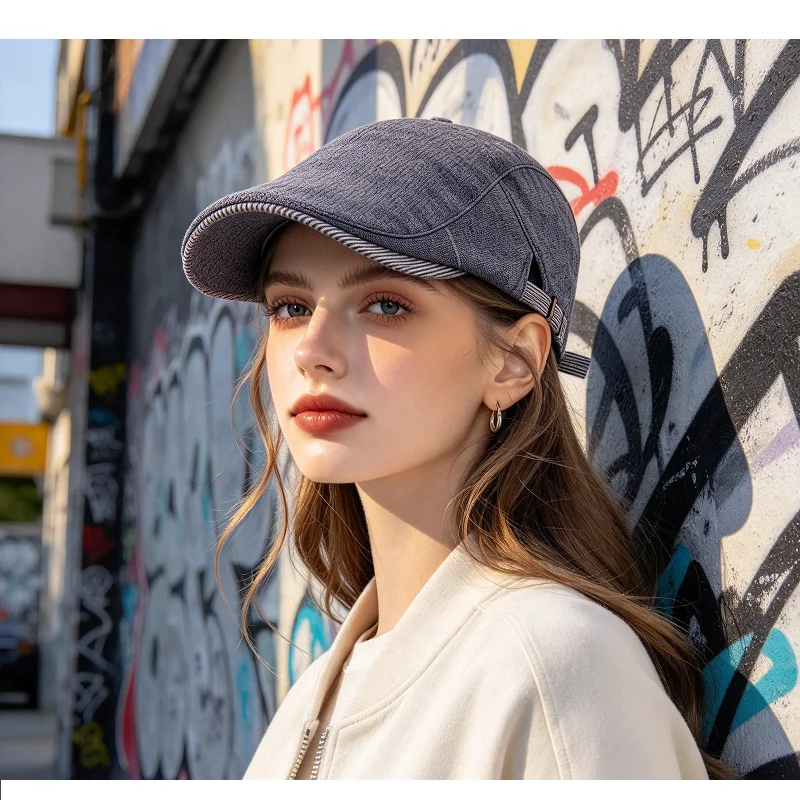 Vintage Cotton Plaid Beret Newsboy Hat Adjustable Flat Cap Irish Cabbie Ivy Driving Headwear for Men And Women Teen