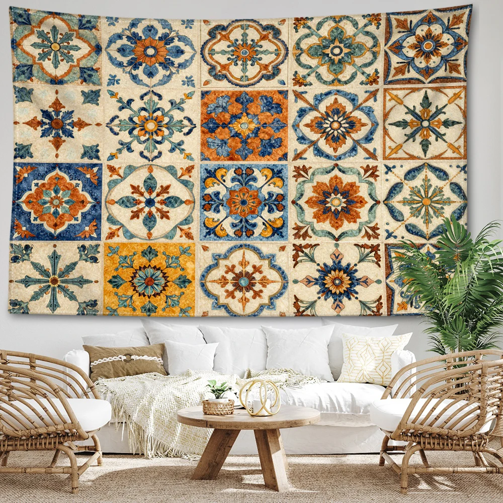 Colorful Vintage Ethnic Floral Patchwork Printed Tapestry Wall Hanging Bohemian Style Bedroom Home Decor