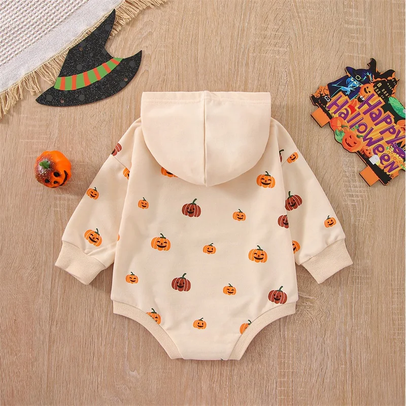 Cute Infant Toddler Halloween Costume Ghost Print Hooded  with Long Sleeves and Snap Closure 0-24 Months